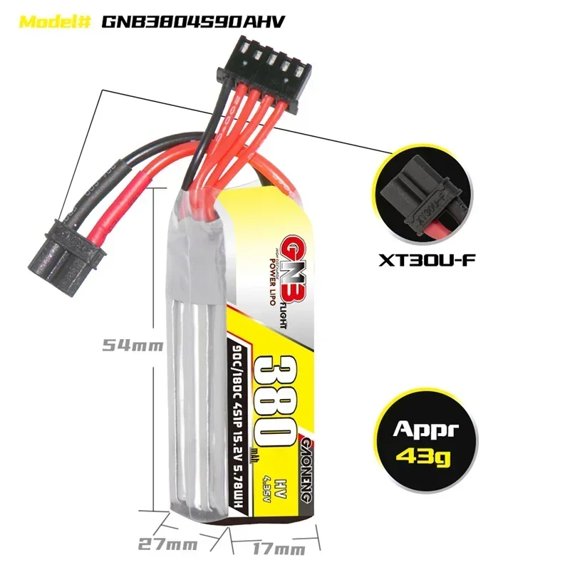 Gaoneng GNB 380mAh 4S 15 2 V 90C HV Lipo Battery XT30 Plug для FPV RC Drone Whoop Quadcopter Racing Parts
