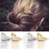 new retro fashion elegant butterfly wedding hair comb alloy hair clips women gold sliver hairgrips hairpins headwear accessories
