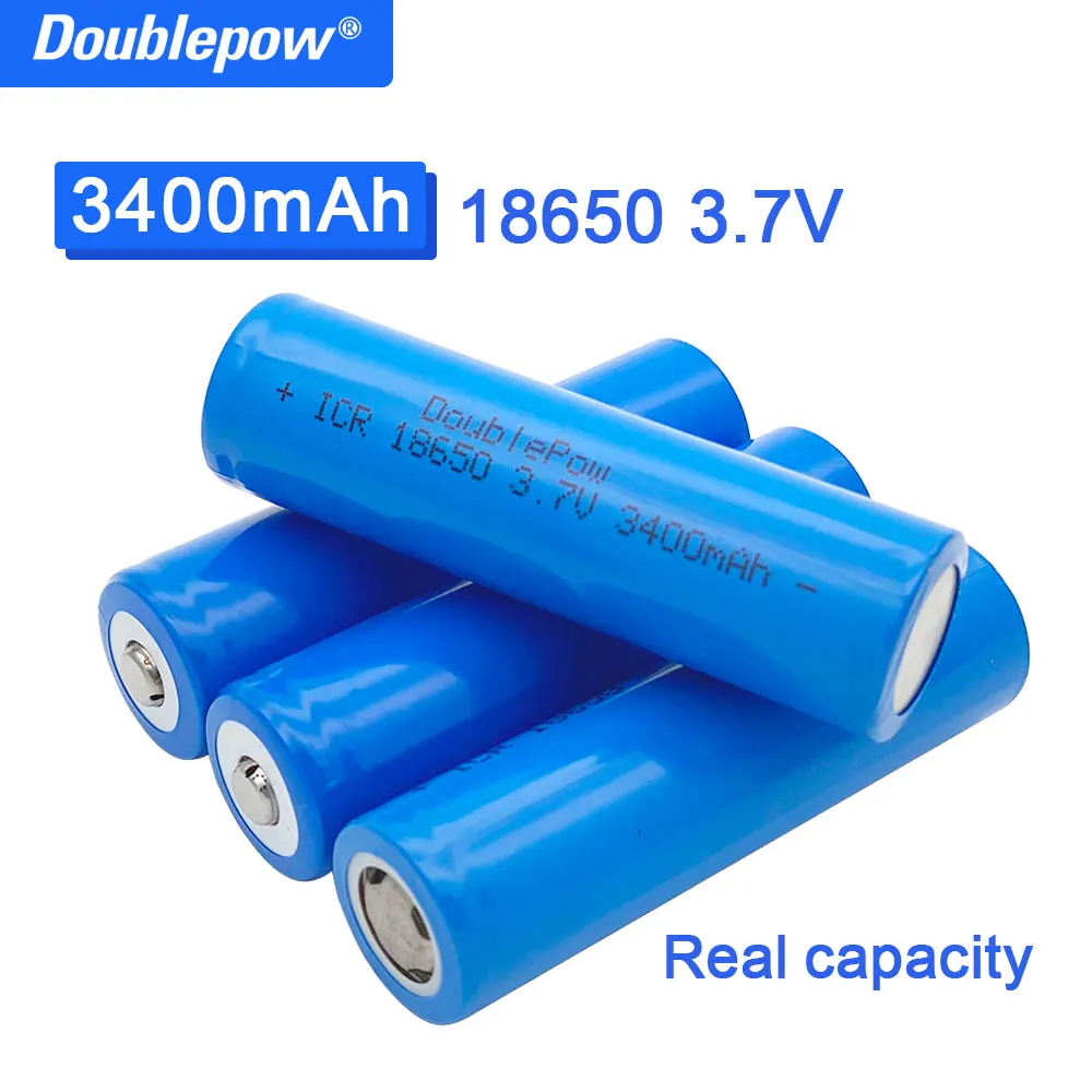 

Doublepow sufficient Capacity 18650 battery 3.7v 3400mah rechargeable lithium battery for flashlight batteries
