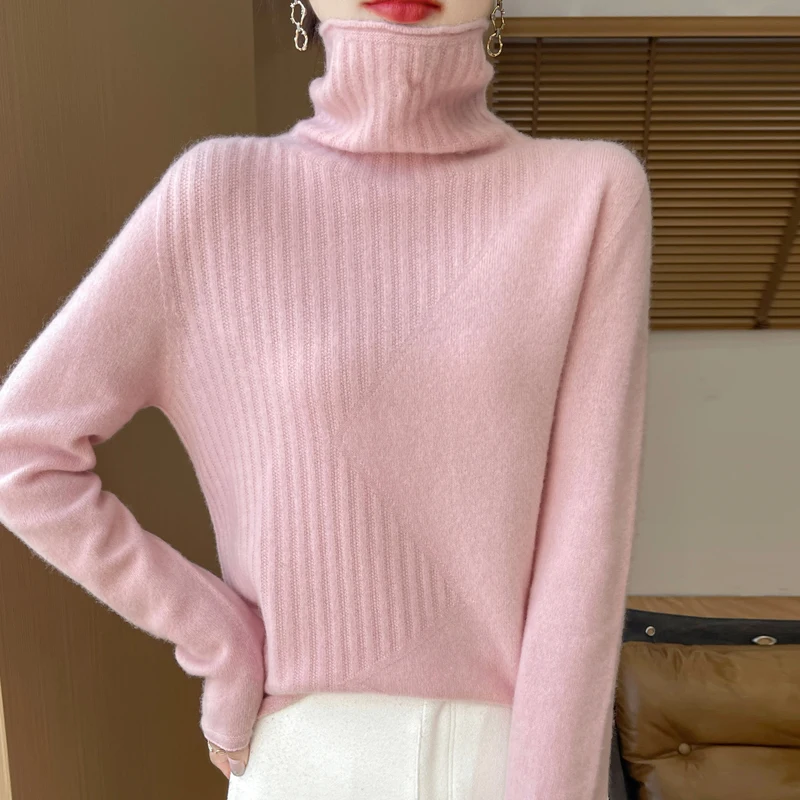 Женский зимний трикотажный пуловер из 100%-ной шерсти модный бесшовный свитер с