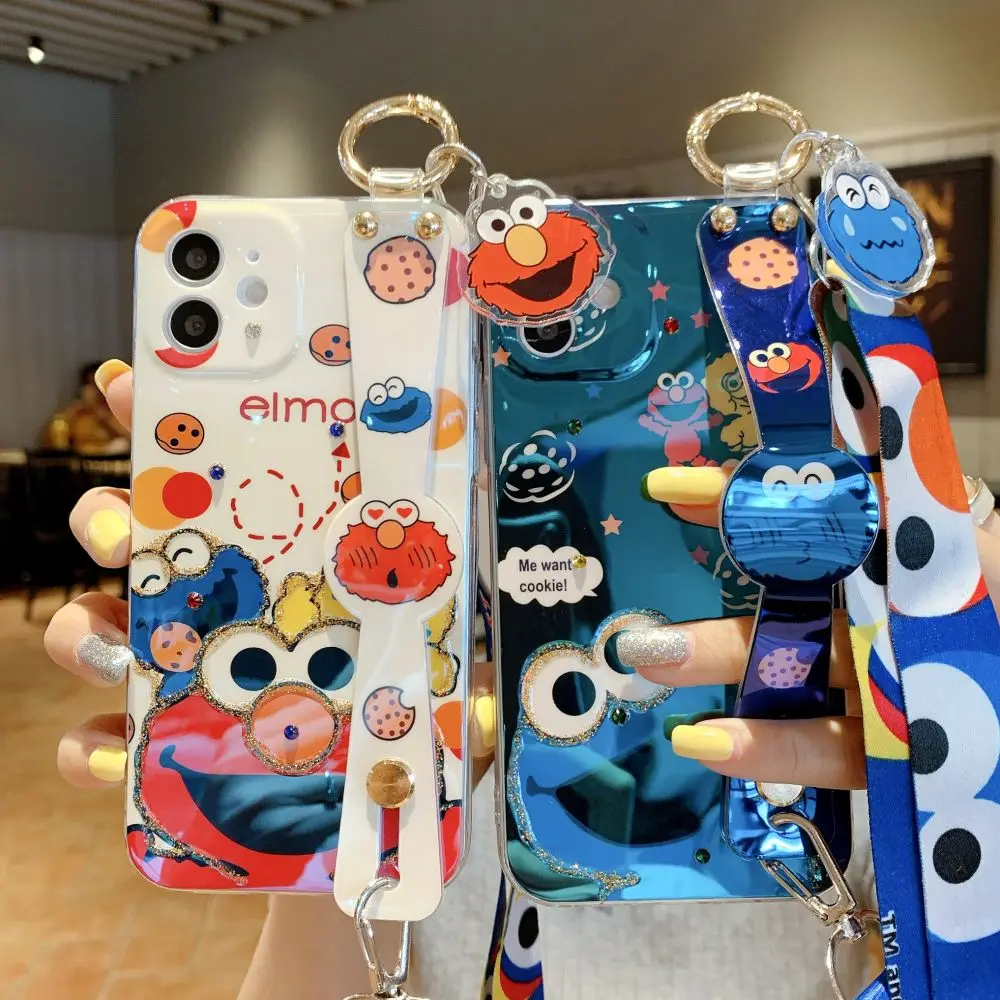 

RYWER Cookie Monsters Cute Diamond Elmo Phone Case For Iphone 12 Pro Max 13 8 XR XS MAX Soft Shockproof Cover For iphone11 Coque