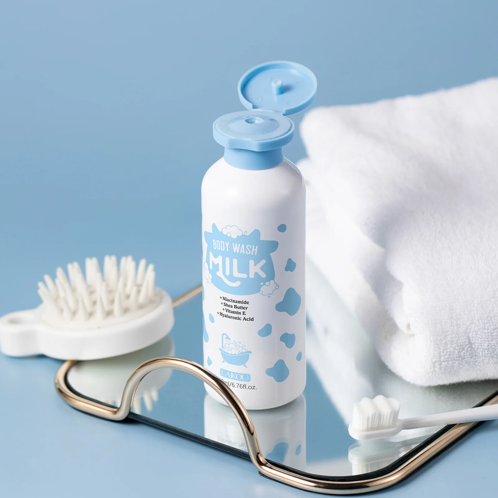 Фото LAIKOU Увлажняющий гель для душа с молоком 200 мл, питательный гель для душа для сухой кожи, увлажняющее средство для ванны для женщин и мужчин №2