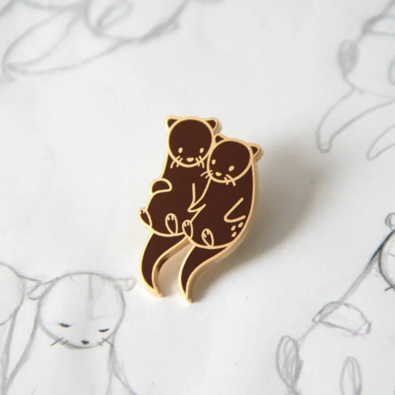 

Otters Holding Hands Enamel Lapel Pin Badge Pins Hats Clothes Jewelry Accessories