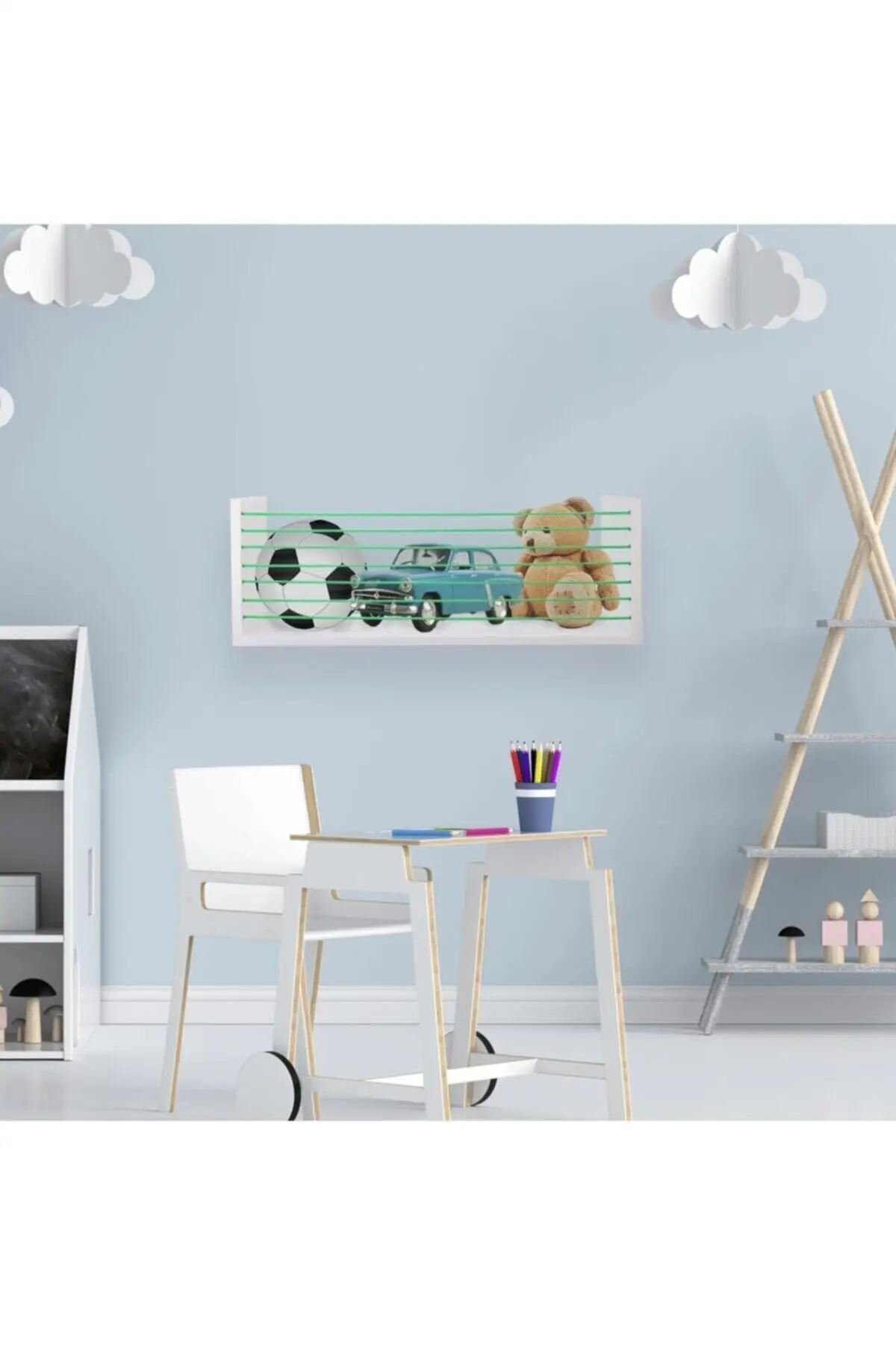 

Kids Room Wall Rack Wood Bookcase Corded Child Cart Wooden Toy Rack