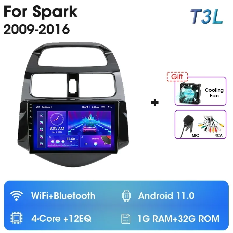 

Автомагнитола 2 Din Android 12 для Chevrolet Spark Beat Matiz Creative 2009 -2016, мультимедийный видеоплеер, навигация GPS Carplay RDS