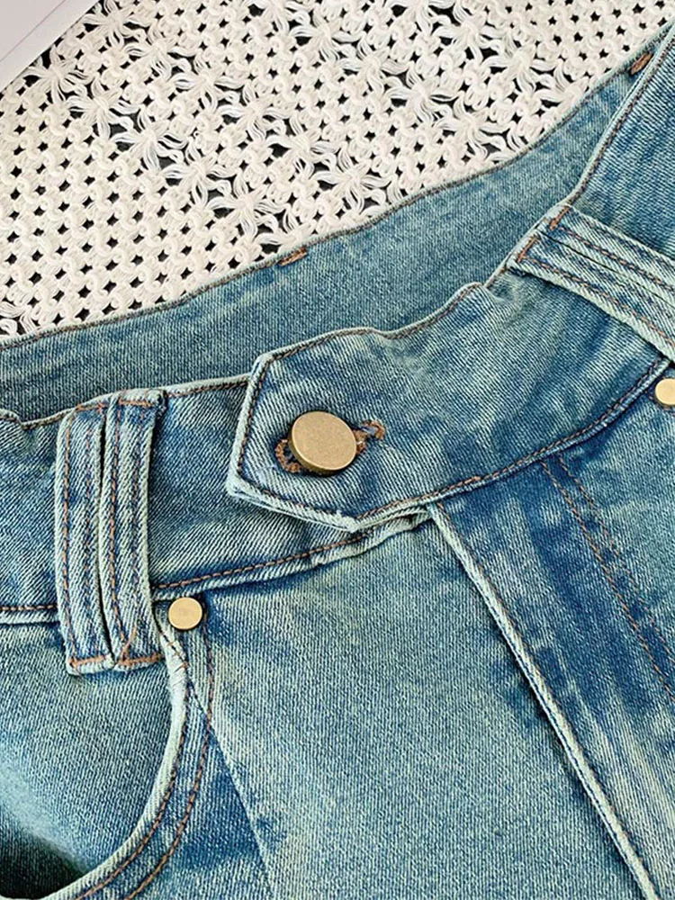 Американские ретро расклешенные джинсы с заниженной талией базовые женские