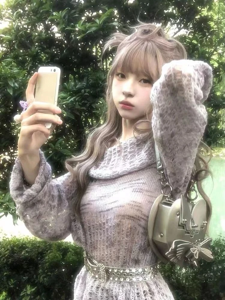 Модные пуловеры с вырезом на шее Y2k свитера длинными рукавами в стиле гранж Mujer