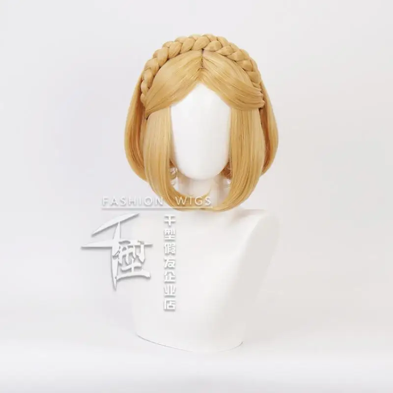 

Женский парик для косплея Зельды, термостойкий синтетический косплей с короткими волосами золотисто-желтого цвета, с боеприпасами к Хэллоуину