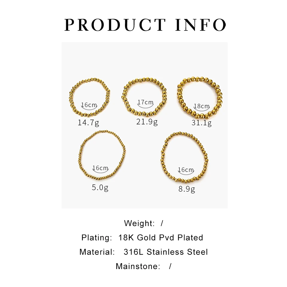 GHIDBK 3 4 5 6 7 мм браслеты из нержавеющей стали с бусинами для женщин и мужчин