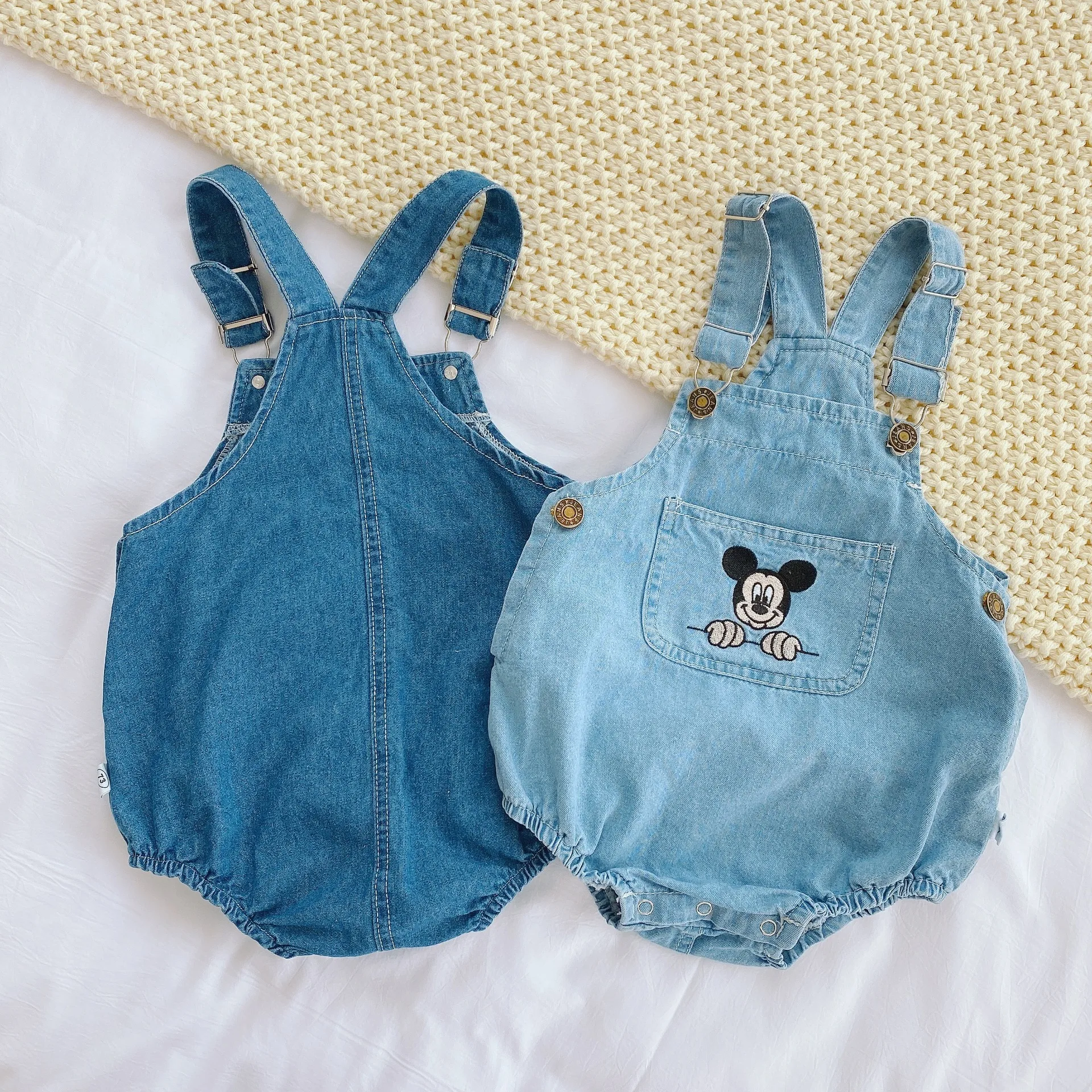 0-3year Cowboy Children Rompers Mickey Mouse Newborn Baby Clothes  Girls Boy Disney Jumpsuit Sling Strap Kids Outfits