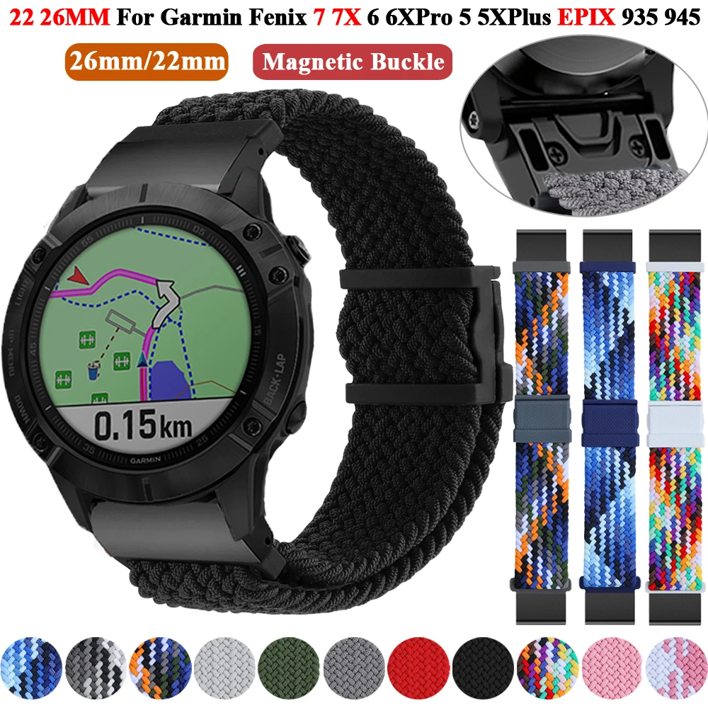 

22 26mm Quickfit Smart Watch Straps For Garmin Fenix 7 7X 6 6X Pro 5X 5 Plus 3HR 935 945 Braided Nylon Band Silicone Wristbands