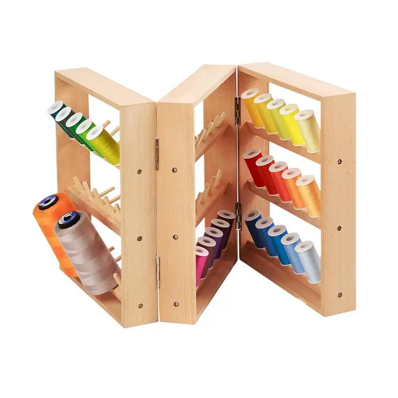 

69 Small Spools Wooden Thread Holder Natural Folding Braiding Rack Spool Stand Sewing Embroidery Thread Rack Quilting Hanging