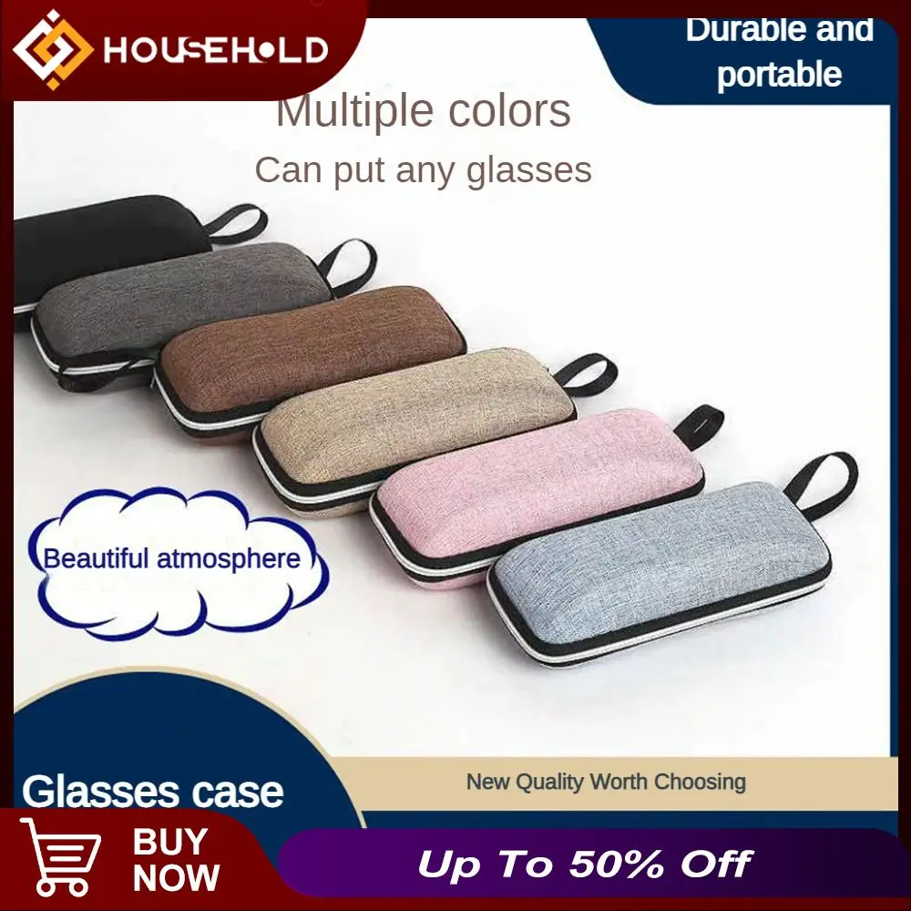 

New Glasses Case Korean Large Capacity Zipper Box Ancient Sunglasses Box Household Tools Linen Lanyard Storage Box Portable Eva