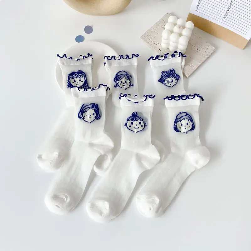 

Милые шелковые женские носки с тонкими краями, прозрачные жаккардовые студенческие чулки Lolita JK Girl, мягкие милые носки из стекла и шелка для ...