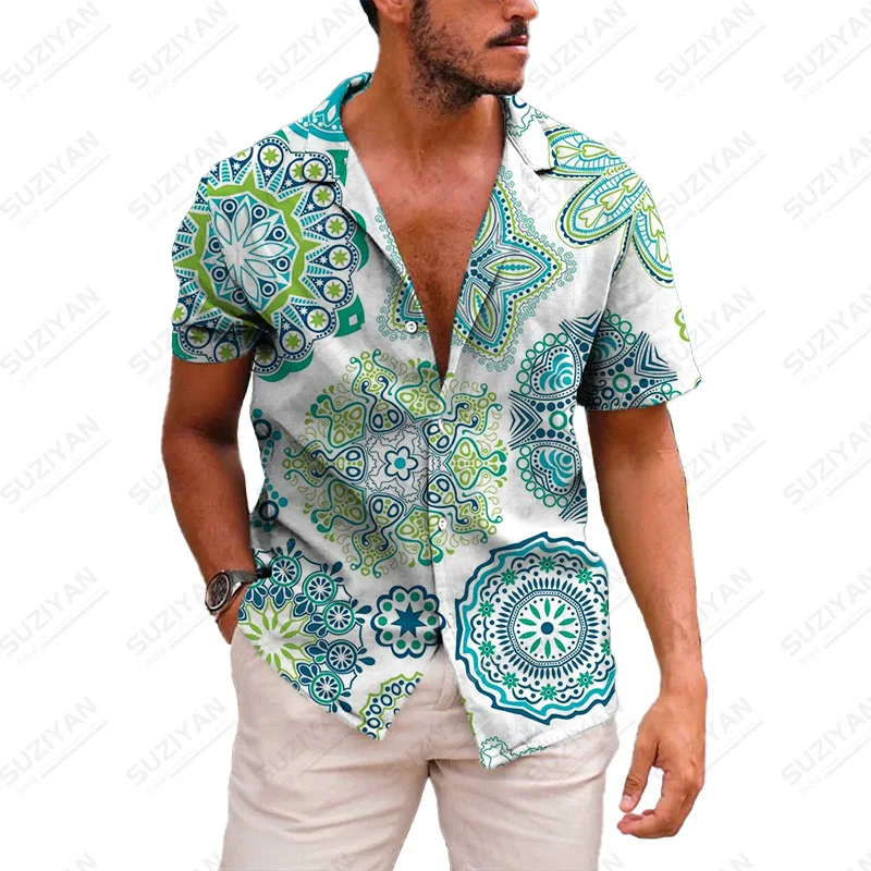 Рубашка мужская с воротником-стойкой свободная полосатая блузка забавным узором