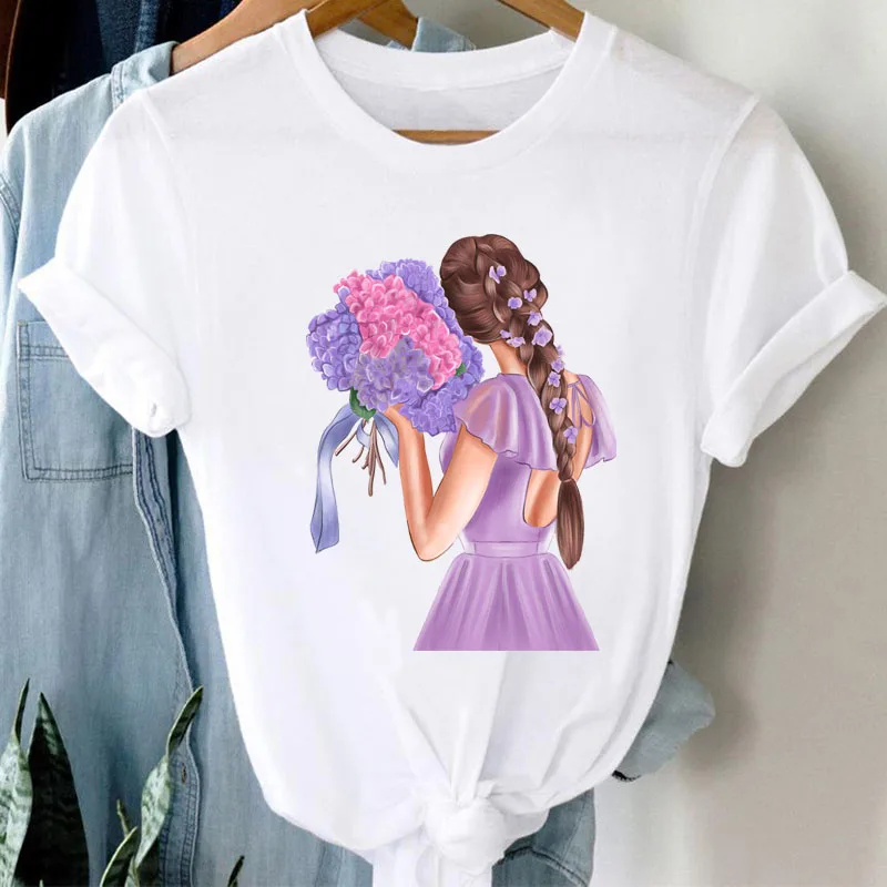 

Women T Shirt Women Girls Flower Fashion Print T Shirt Casual Tops 90s Girls Lady Short Sleeve Tee Shirts Female T-shirts Tee