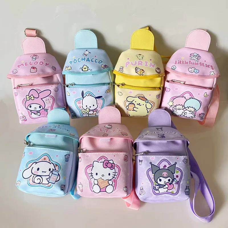 

Модная кавайная детская нагрудная сумка Sanrio Hello Kitty Kuromi, милый кошелек для монет, сумка-мессенджер через плечо, мини-кошельки в стиле аниме