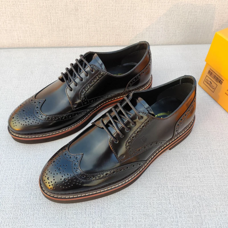 

Men's Black Wingtip Leather Derbys Fashion Business Classic Embossed Carved Brogues Lace-up Casual Shoes