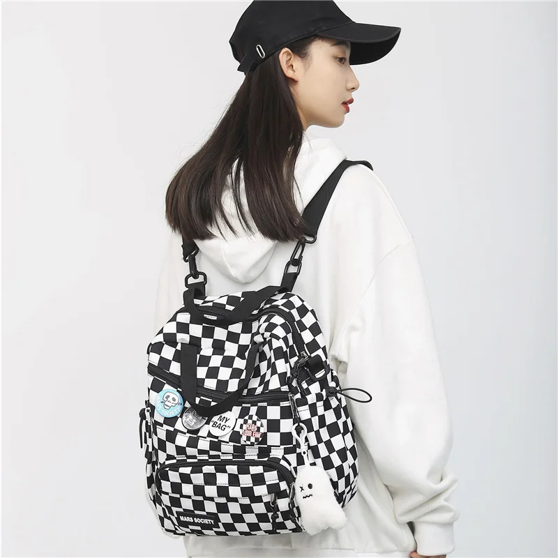 

Women Multi-functional Checkered School Backpack for Teenager Medium Daypack Casual Plaid Backpacks Girls Small Shoulder Bags