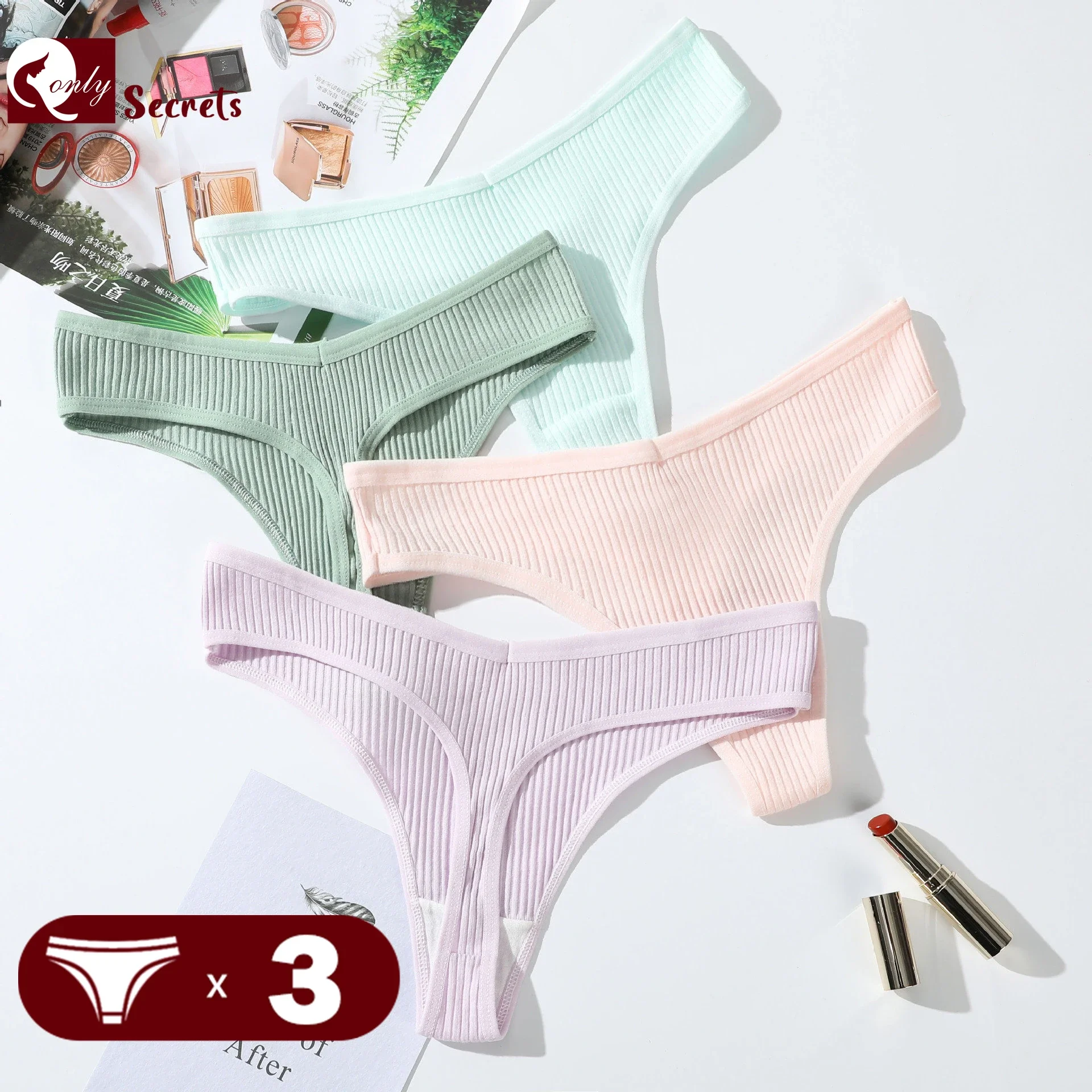 

3 шт./партия, женские антибактериальные трусики-стринги с низкой посадкой