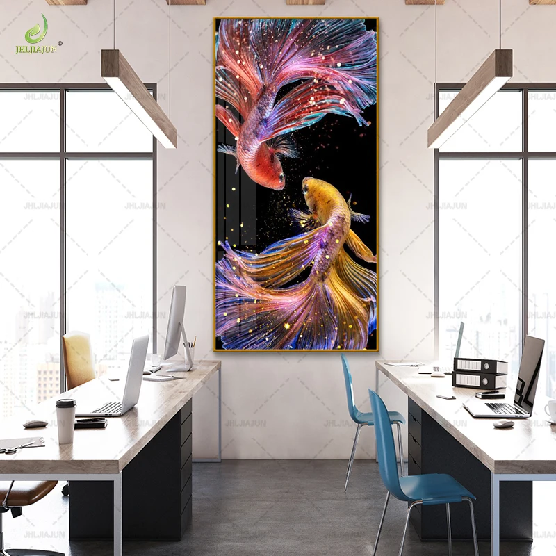 Изысканный постер HD Koi фон для входа Хрустальный фарфор Золотая рамка роспись