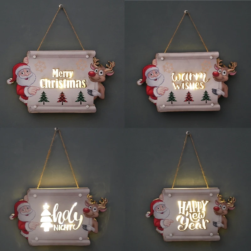 

Светодиодная подвесная дверь с надписью "Merry Christmas", Рождественское украшение для домашней двери, подвесные рождественские украшения, с новы...