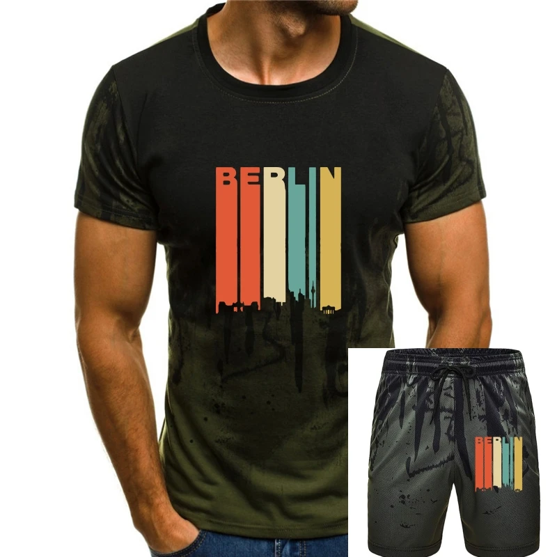 

T-Shirt 2020 Fashion Men Retro 1970's Style Berlin Germany Cityscape Downtown Skyline T-Shirt casual tee