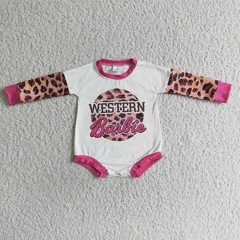 Fashion baby girl romper pink leopard long sleeve party baby western romper newborn baby clothes boutique kids clothing