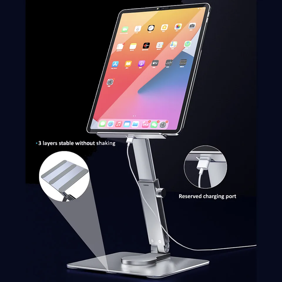 Подставка для планшета, вращающийся на 360 градусов, металлический Регулируемый складной держатель для iPad Pro Air Mini 11, 12,9 дюймов, поддержка Samsung ...
