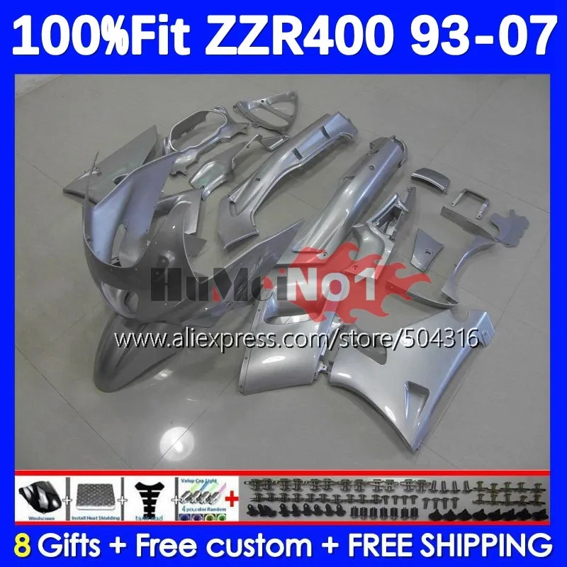 

ZZR400 For KAWASAKI NINJA ZZR 400 112MC.28 ZZR-400 1993 1994 1995 1996 1997 1998 1999 00 01 02 03 05 06 07 Fairing glossy silver