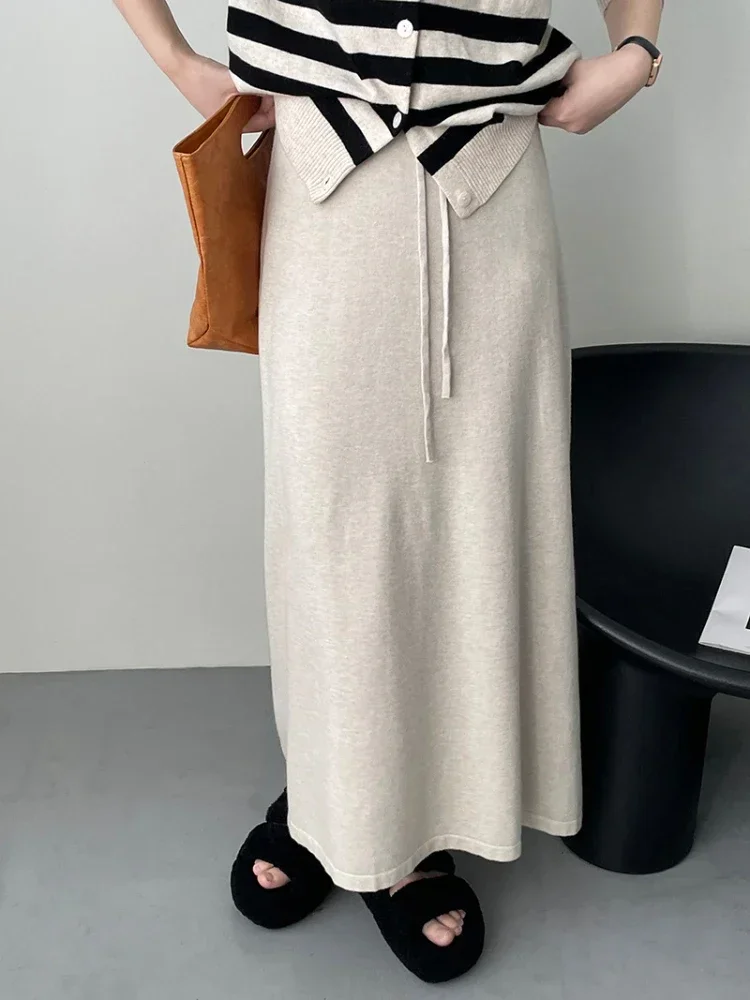 Свободные вязаные длинные юбки для женщин модные ретро-юбки с высокой талией на
