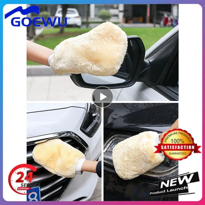 

Car Wash Gloves Beige Universal Car Cleaning Gloves Multifunctional Dual Use Waterproof Cleaning Gloves Wool Plush Thickened