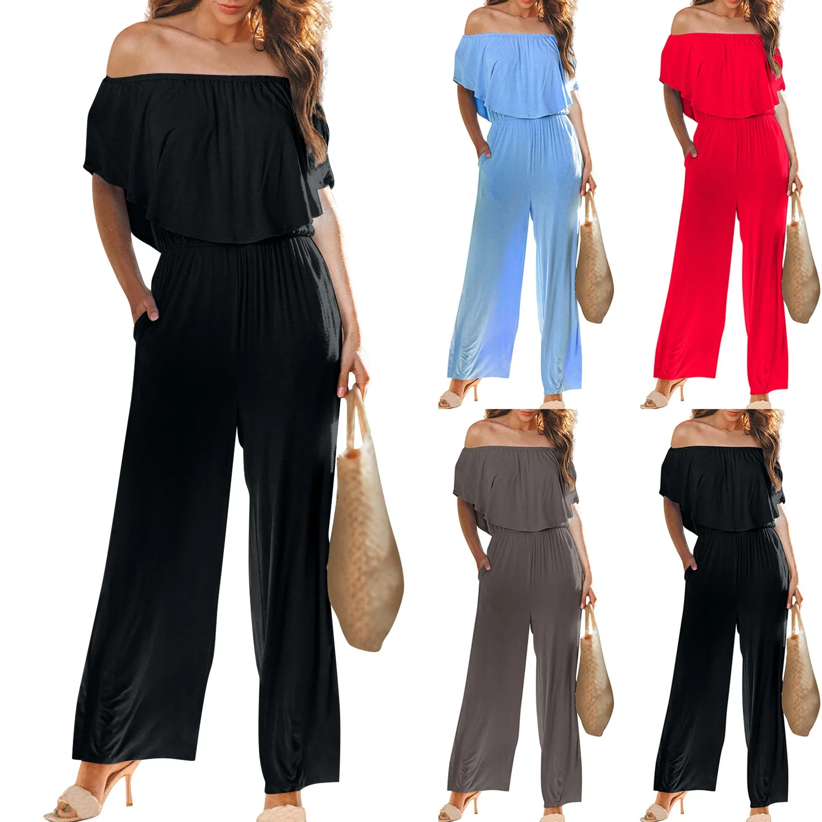 Женский однотонный повседневный комбинезон с открытыми плечами уличная мода