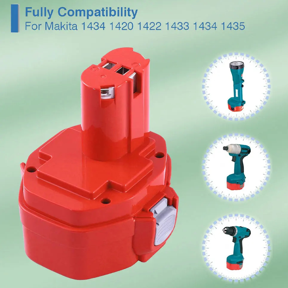 

12800mAh 1434 Ni-Mh Replacement 14.4V Battery Compatible with Makita PA14 1433 1435 1435F 192600-1 193985-8 193157-5 193158-3