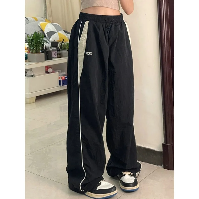 

Y2K Women Vintage Black Korean Harajuku Baggy Parachute Track Pants Oversized Sweatpants Wide Leg Joggers Trousers 2000s Clothes