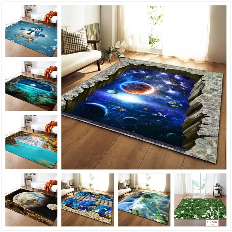 

3D Galaxy Space Bedroom Carpets Children Room Large Rugs Soft Flannel Home Decor Floor Area Livingroom Kitchen Mat Doormat