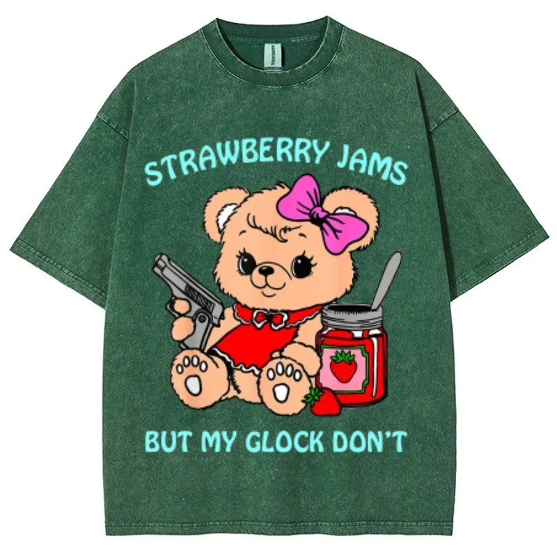 Женская стирка футболки с милым мультяшным принтом медведя для девочек