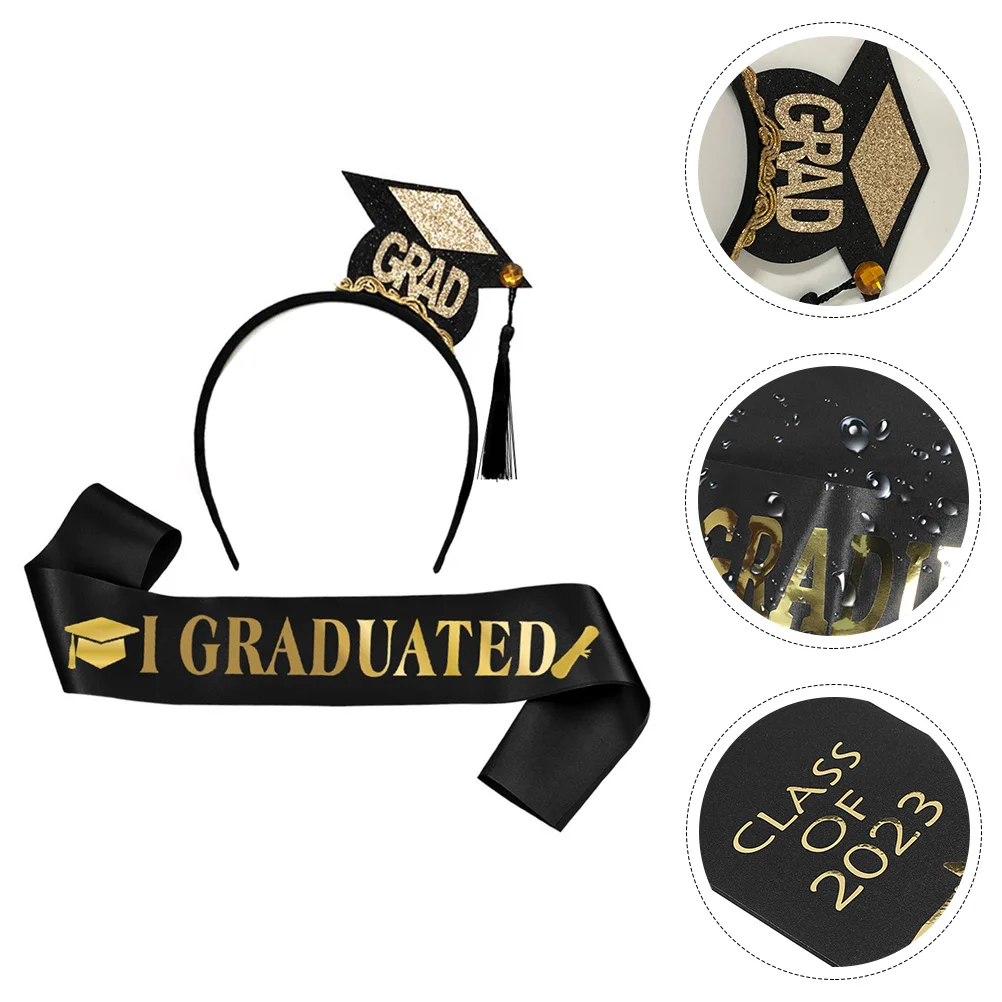 

Graduation Sash Headband Party Hat Cap Decorations Grad Class Set Favors Satin Supplies Happy Gift Bachelor Stole Mini Headbands