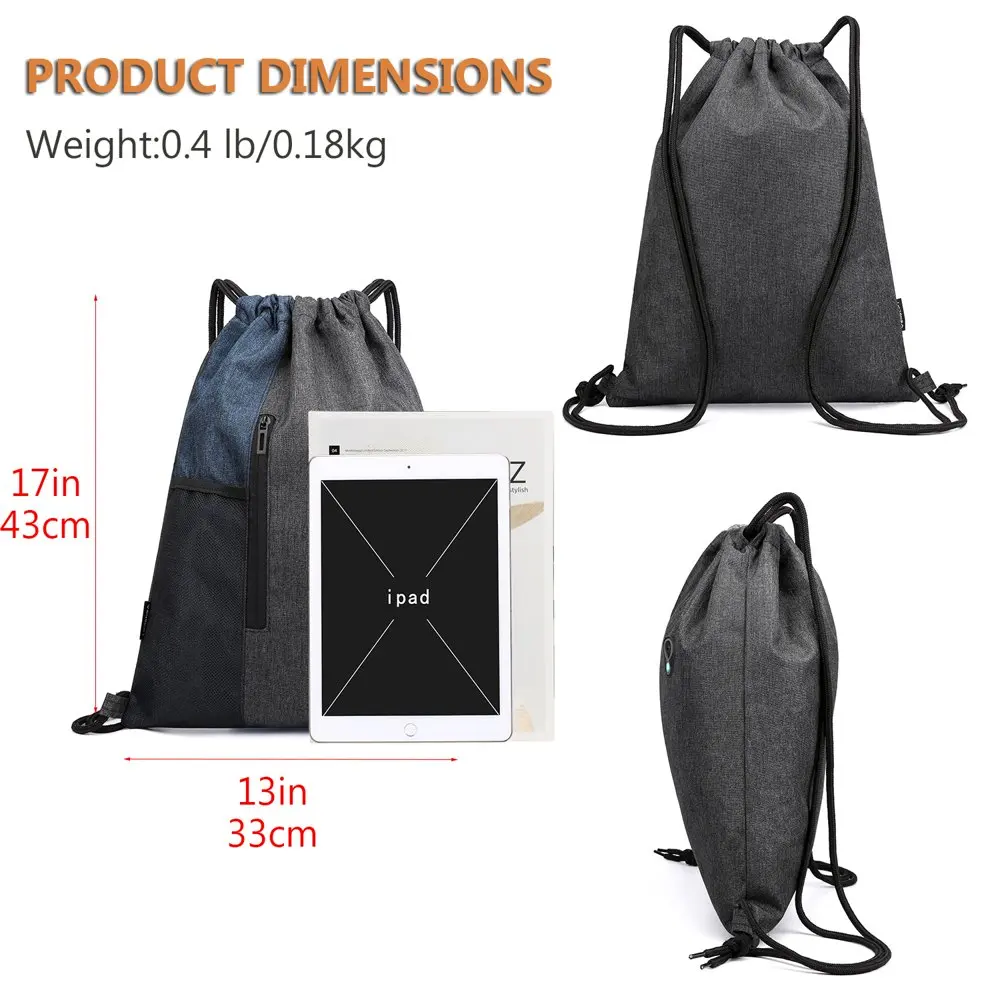 Gym Sack Drawstring Bag Sports Travel Drawstring Bag Water Repellency Mesh Pocket for Water Bottle Light Backpack Sack with Earp
