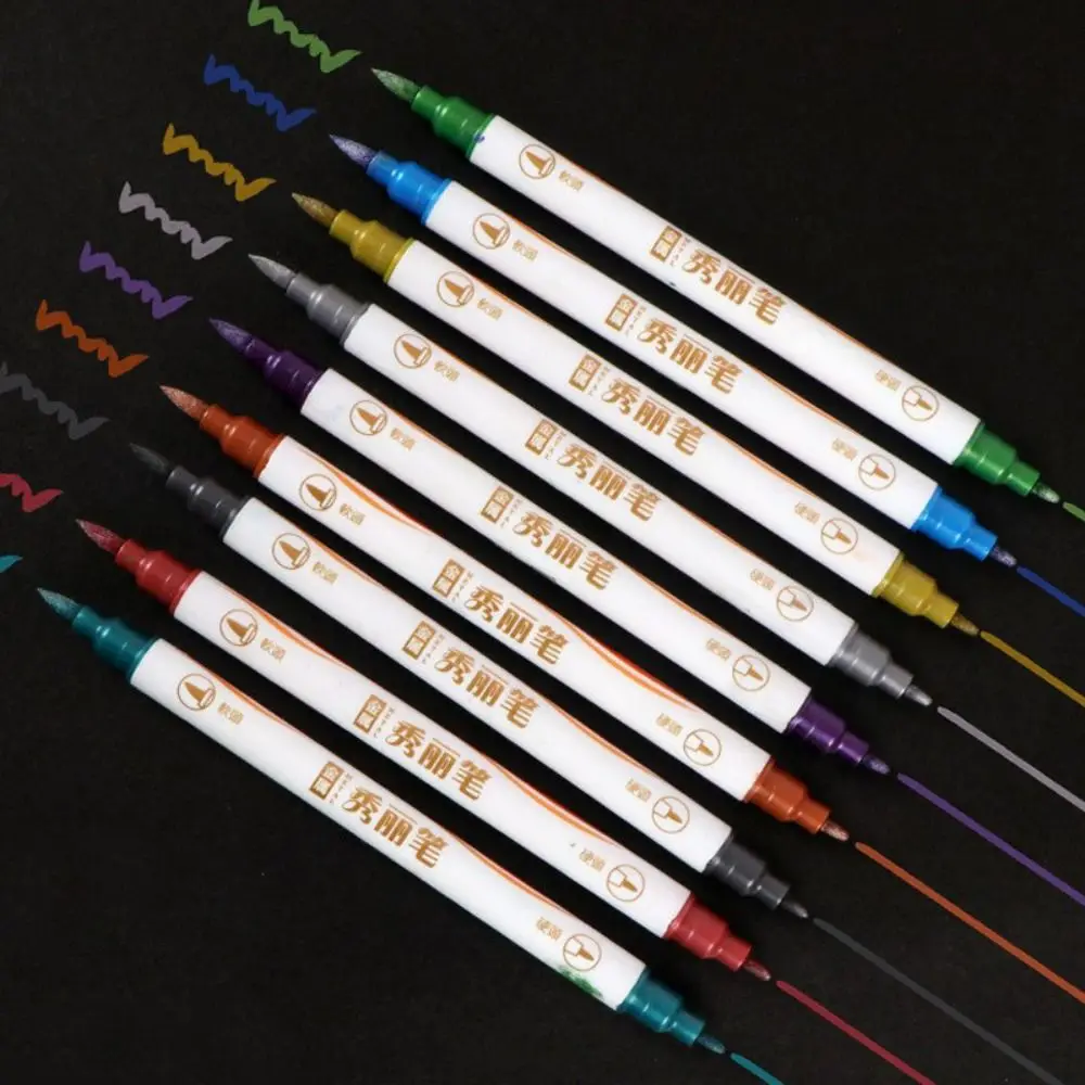

10PCS/Set School Office Supplies Line Drawing Hand Account Student Marker Pens Metal Color Pen Watercolor Pen Double Tip