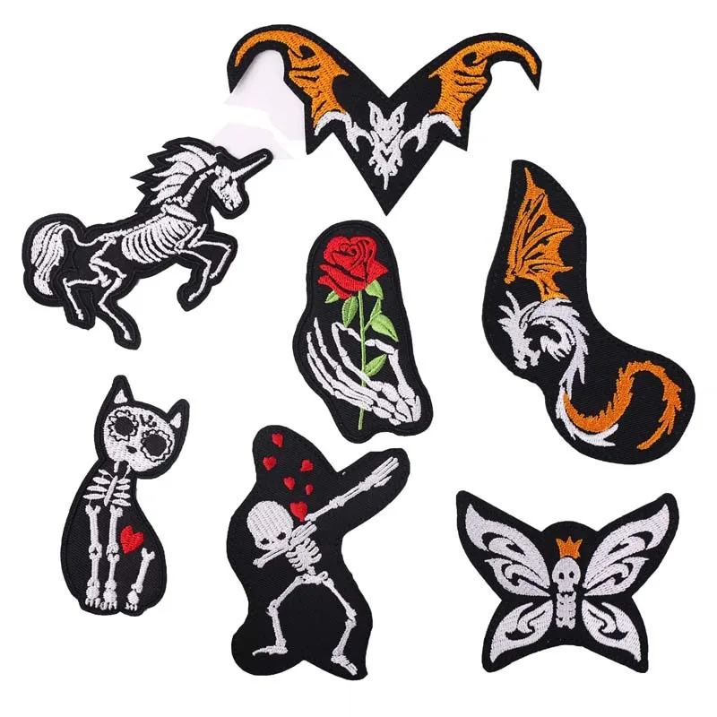 

Skull Embroidery Patches for Clothing Rose Warhorse Cat DIY Decoration Iron on Clothes Patch T-shirt Jacket Sticker Badges