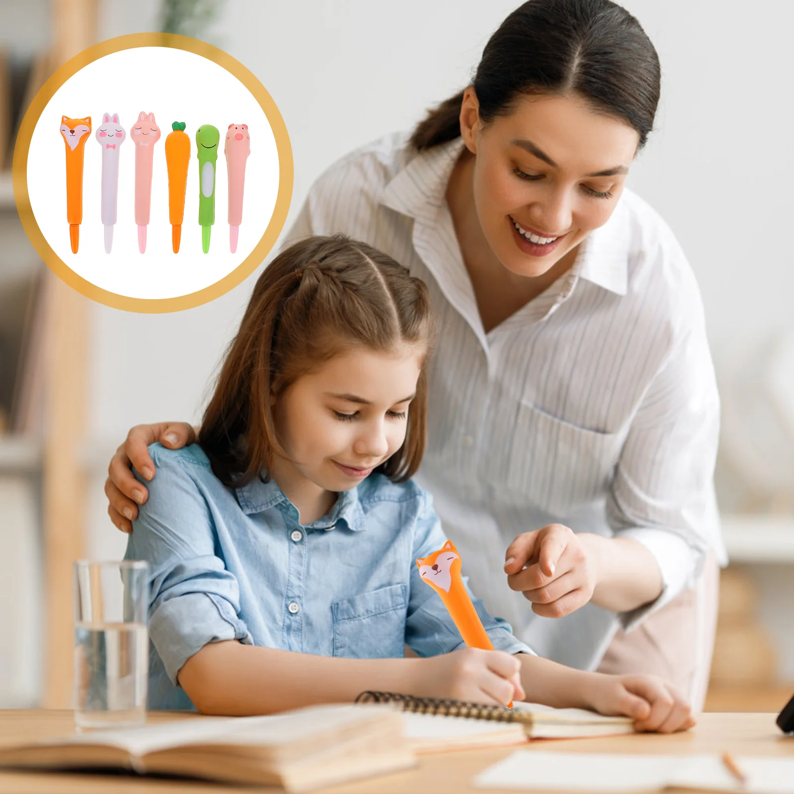 6pcs Stress Relief Pens Kids Stationary Decompression Toys Sponge Pens