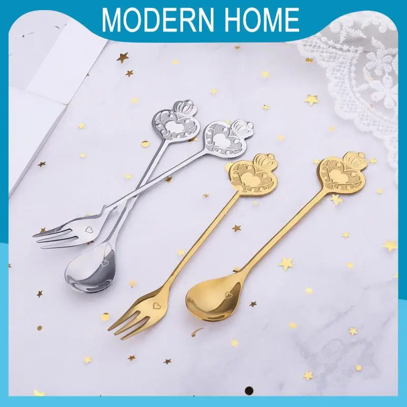 

Coffee Honey Bird's Nest Dessert Stir Tool Crown Heart-shaped Kitchen Supplies Spoon Fork Accompanied Gift Tableware Creative