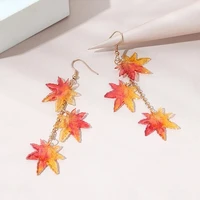 autumn fashion gradient acrylic maple tassel earrings long personality european and american tide earrings original trinkets