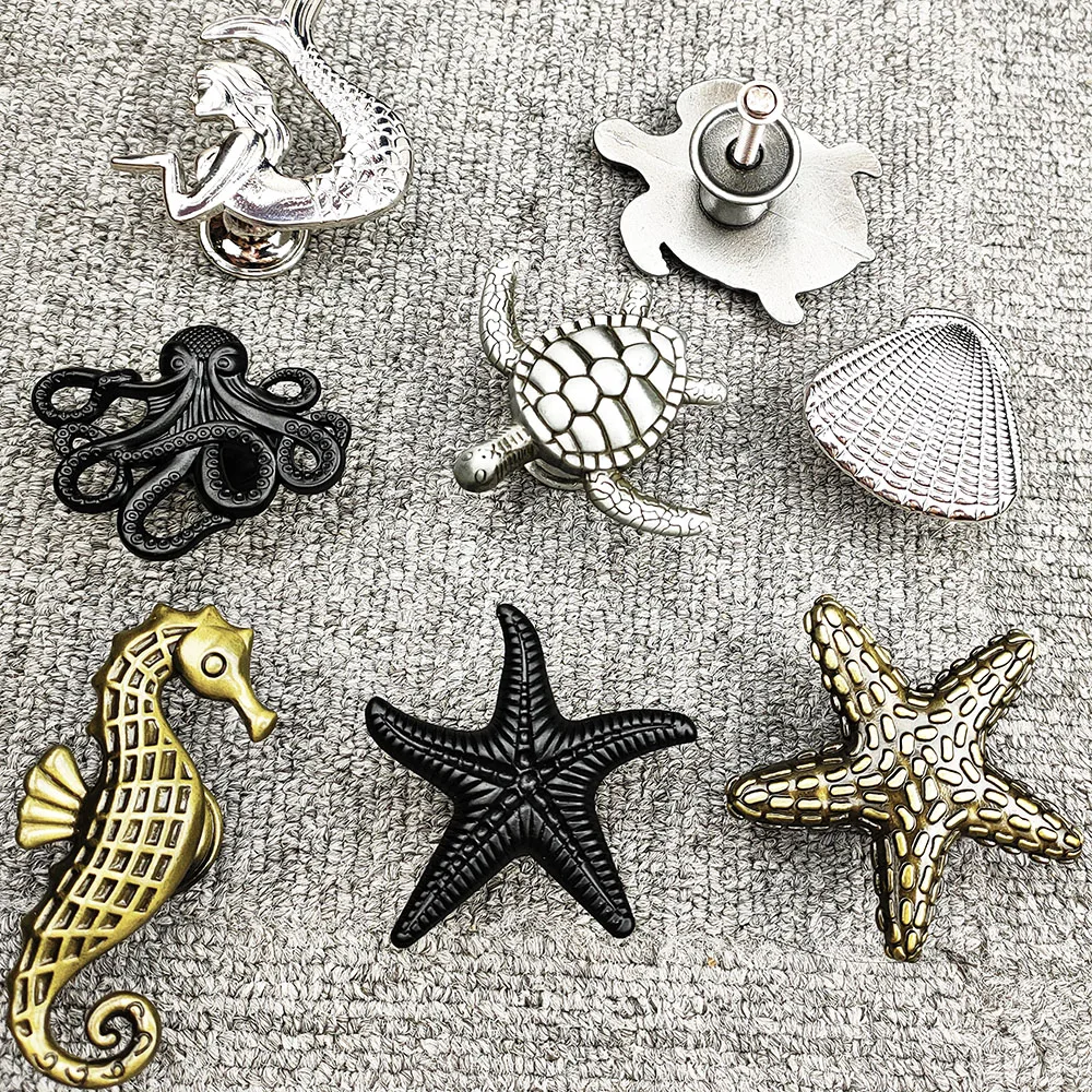 

European Retro Ocean Style Drawer Handles Zinc Alloy Furniture Wardrobe Knob Kitchen Cupboard Drawer Door Shoe Cabinets Vintage