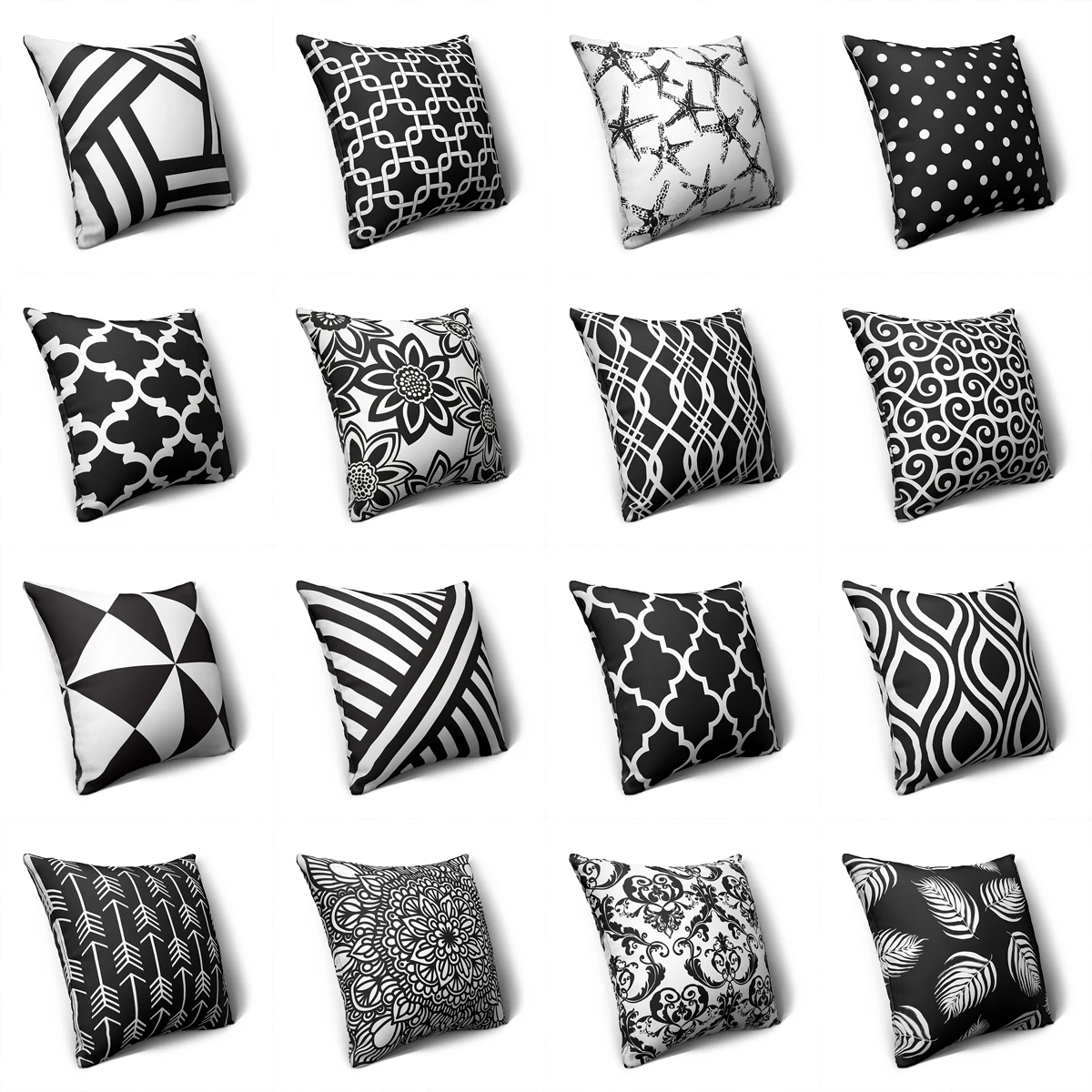 

ZHENHE Black and White Geometric Square Pillow Case Double Sided Printing Cushion Cover for Bedroom Sofa Decor 18x18 Inch