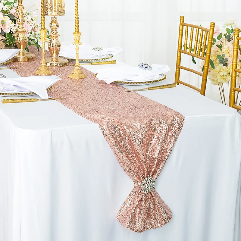 Rose Gold Sequin Table Runner Glitter Table Cover for Wedding Birthday Party Table Decorations Baby Shower Supplies 180x30cm 