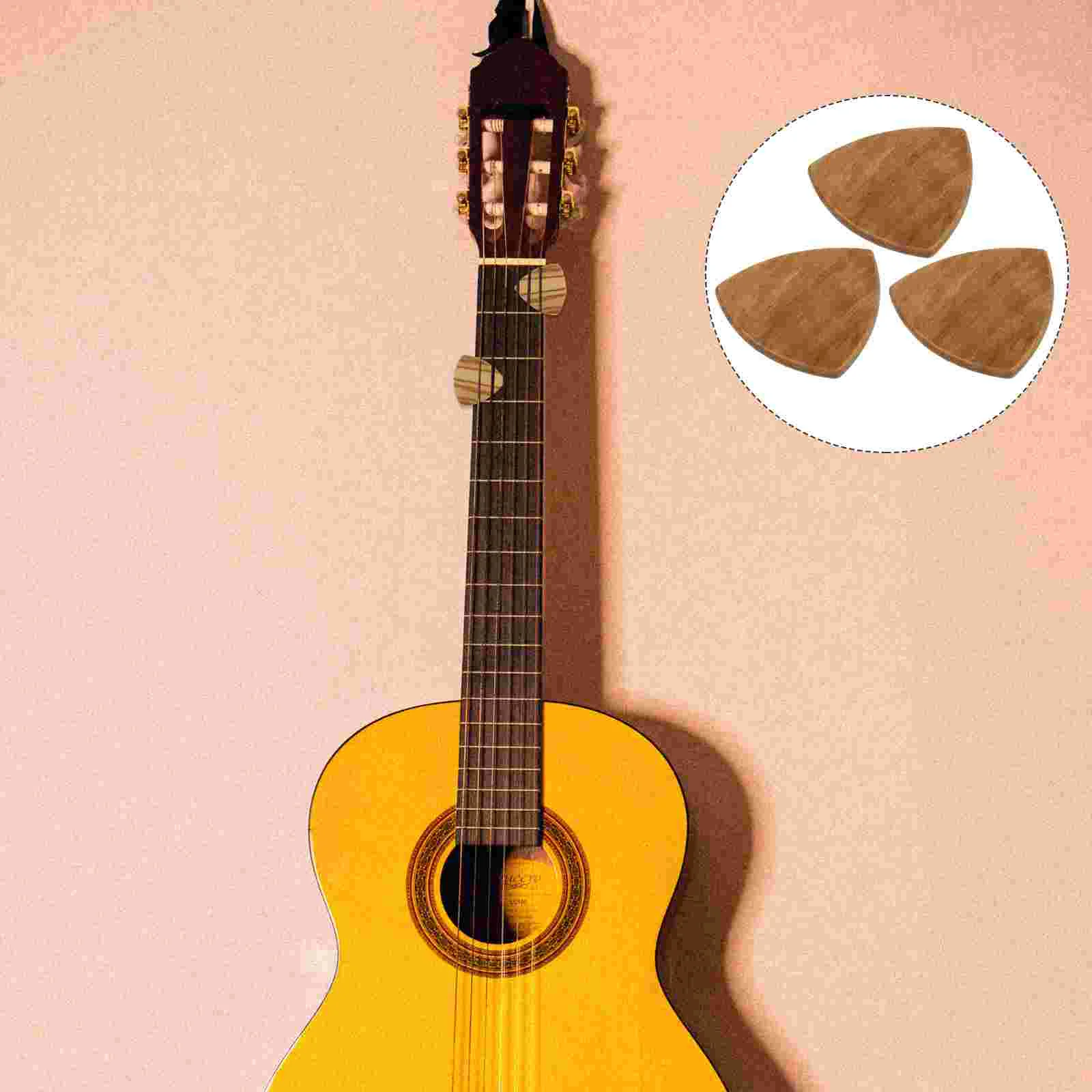 

3pcs Creative Wood Guitar Picks Durable Guitar Accessories (Wood Color)