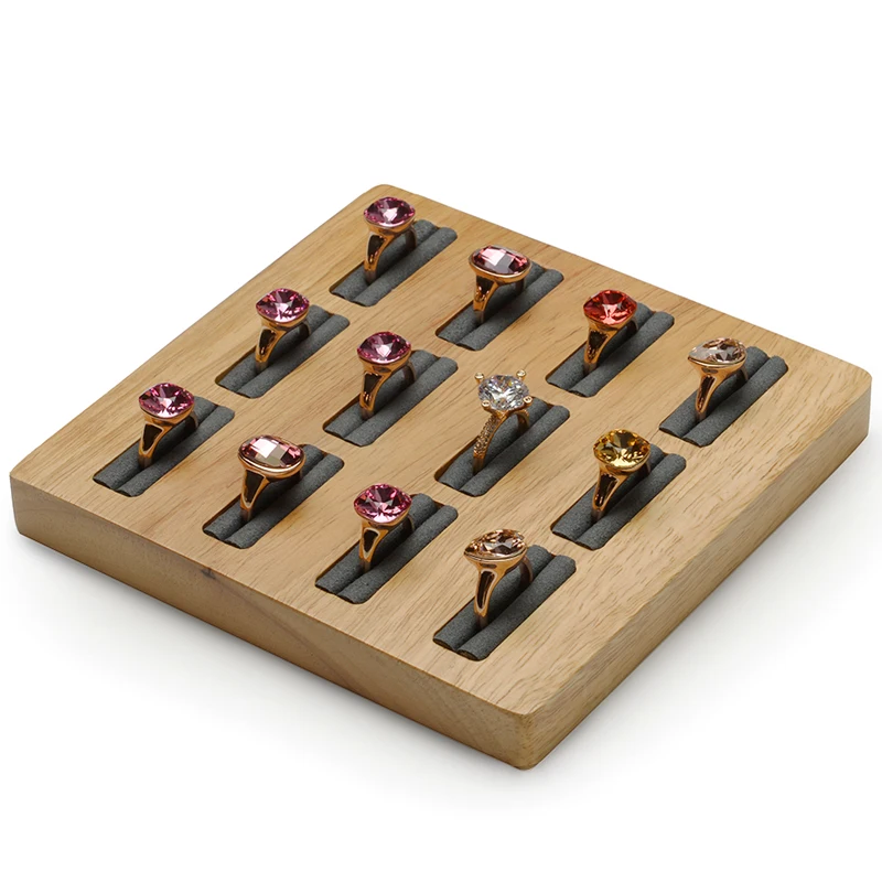 Oirlv New Wooden 12 Grid Ring Display Board 15*15*1.8CM Multi-Directional Jewelry Counter Display Stand Storage Jewelry Props