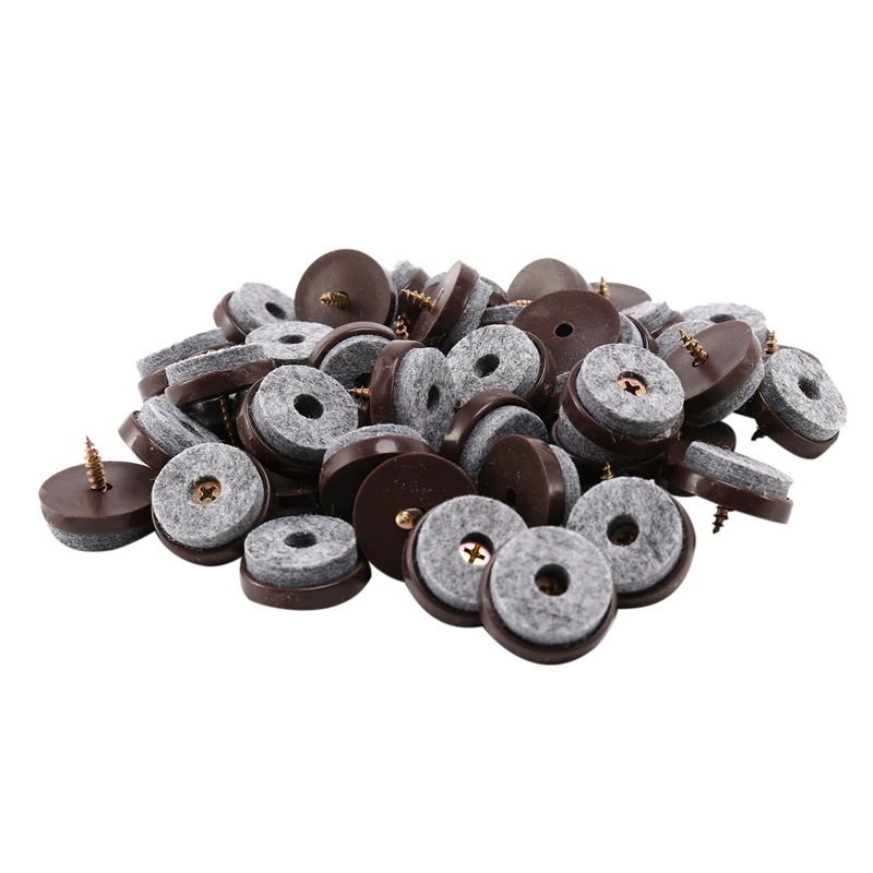 

50 Pcs 1-1/8Inch Felt Pads For Furniture Round Screw-In Sliders For Chair Legs, Floor Gliders To Protect Hardwood, Brown